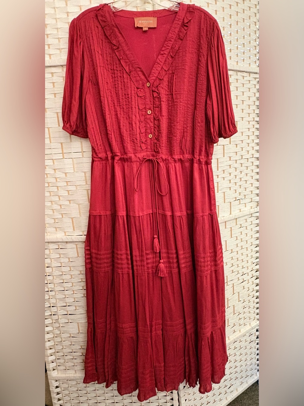 JessaKae Heartbreaker V-Neck Tiered Rose Pink Midi Dress Large - Picture 5 of 7